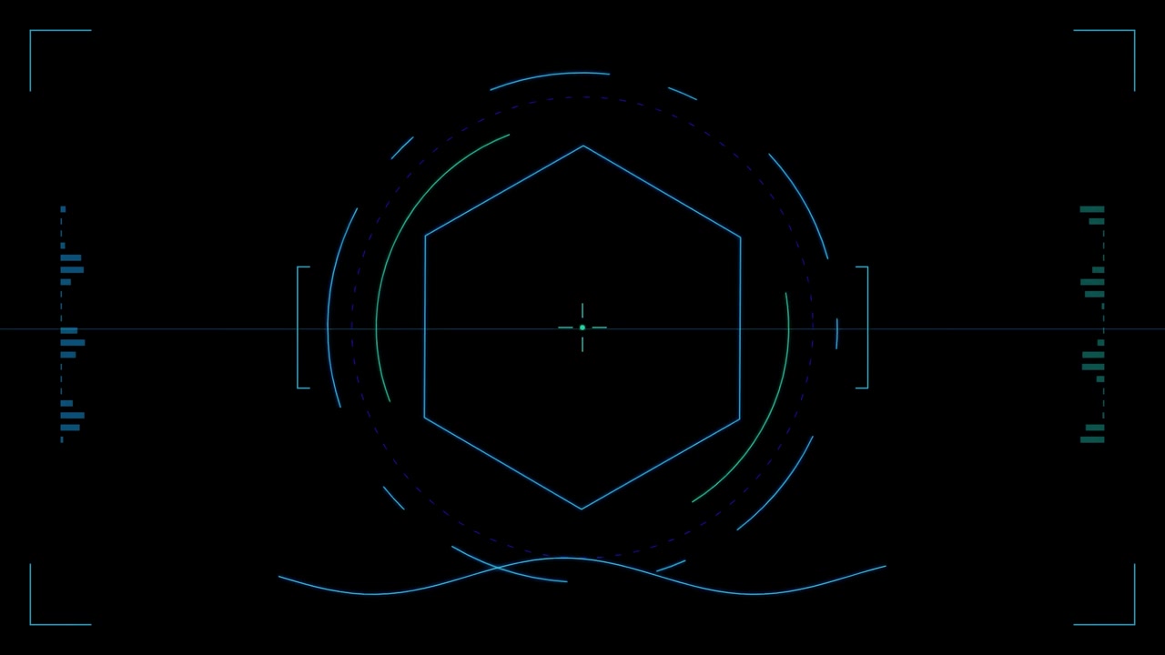 Futuristic Digital HUD Interface with Rotating Geometric Shapes