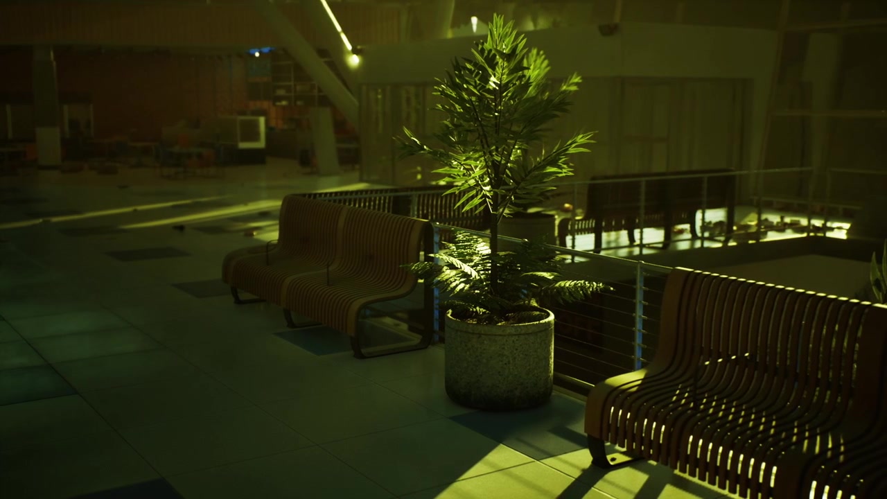 Lounge ispirata al degrado urbano con sedili in velluto e accenti al neon