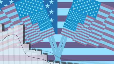 animación del procesamiento de estadísticas sobre las banderas de los estados unidos de américa.