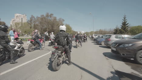 motorcycle group ride on city street