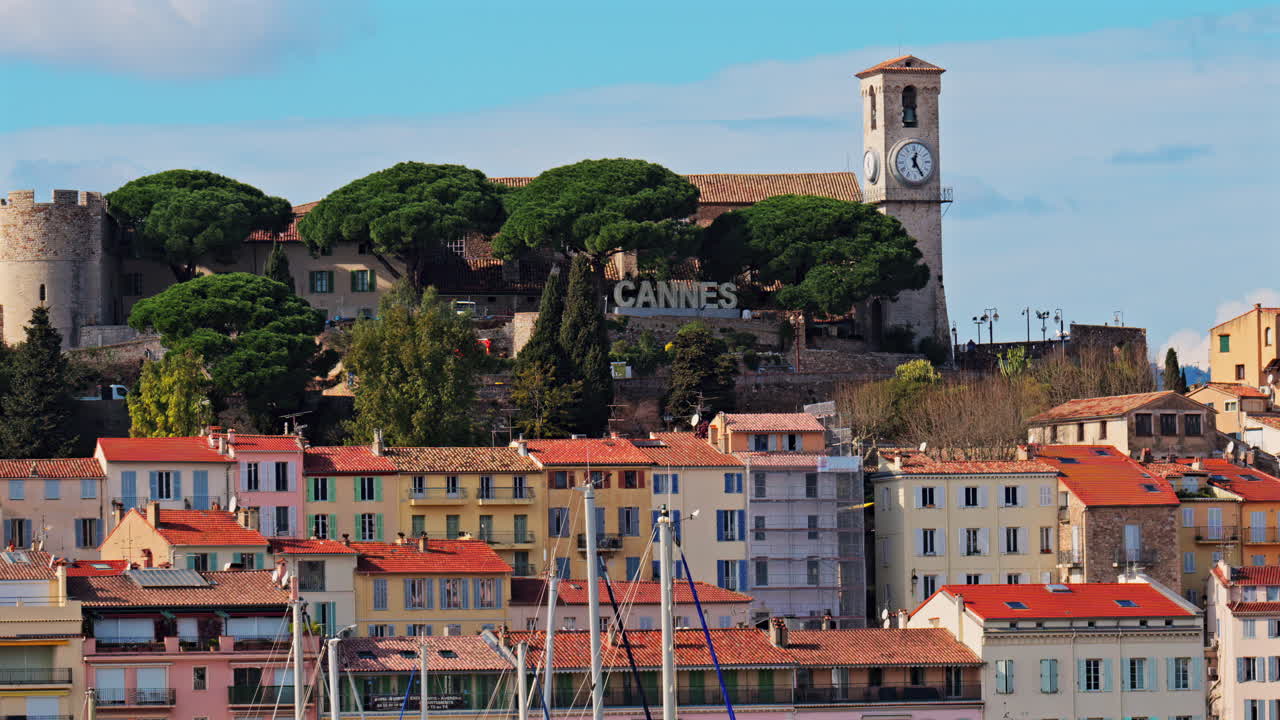 Cannes sign written on a mountain near the Notre Dame d'Esperance church