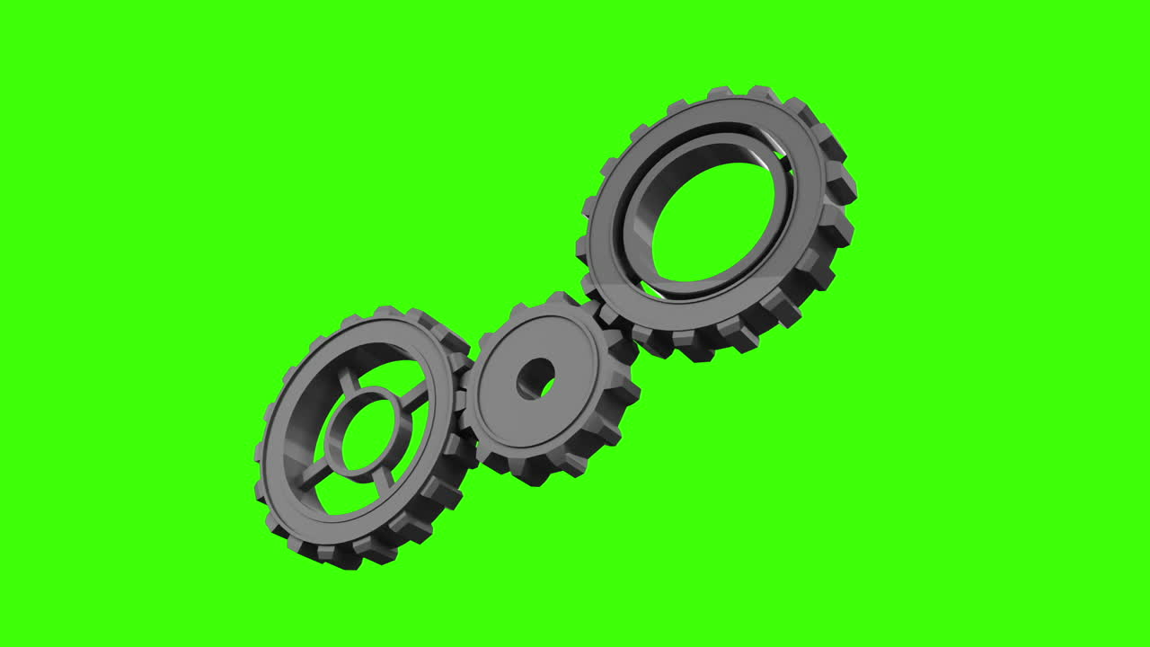 Cogs and wheels turning on green screen