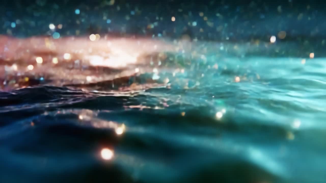 Mesmerizing Dance of Light on Water: An Enchanting Display of Colorful Reflections and Sparkles Above Serene Waves in a Dreamy Aquatic Setting