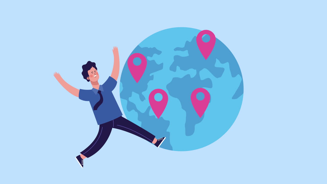 hombre de negocios flotando con el planeta tierra animado