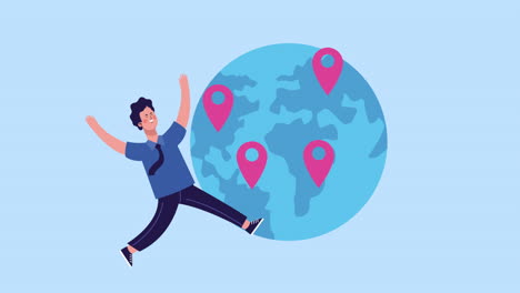 hombre de negocios flotando con el planeta tierra animado