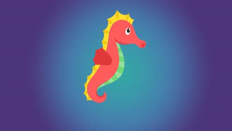 animation of seahorse over blue background