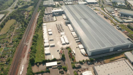 Establishing-aerial-shot-over-Warehouse-truck-parking-lot