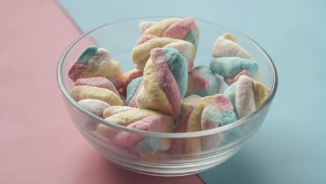 colorful marshmallows in a glass bowl