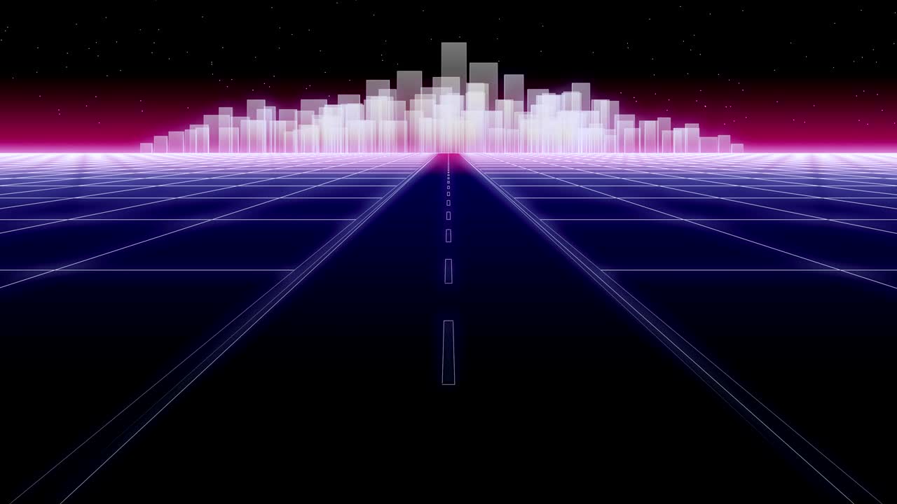 나이트 시티 로드 80 레트로 배경 루프 3d 렌더링