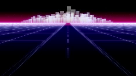 night city road 80 retro background loop 3d render