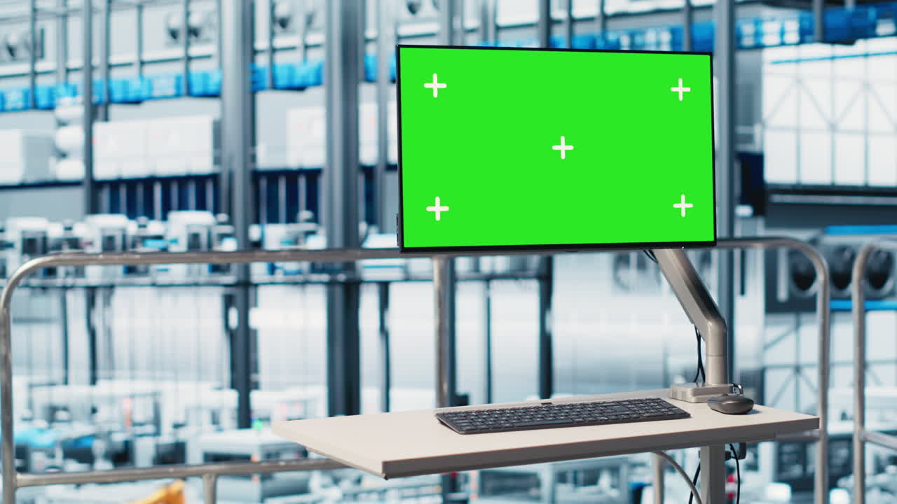 Chroma key monitor overlooking industry 4.0 smart factory
