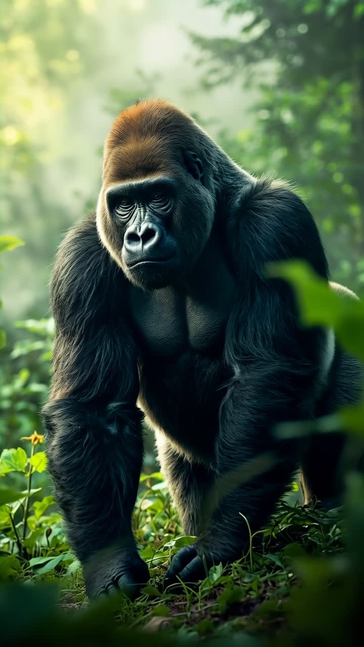 Majestætisk gorilla i den frodige jungle