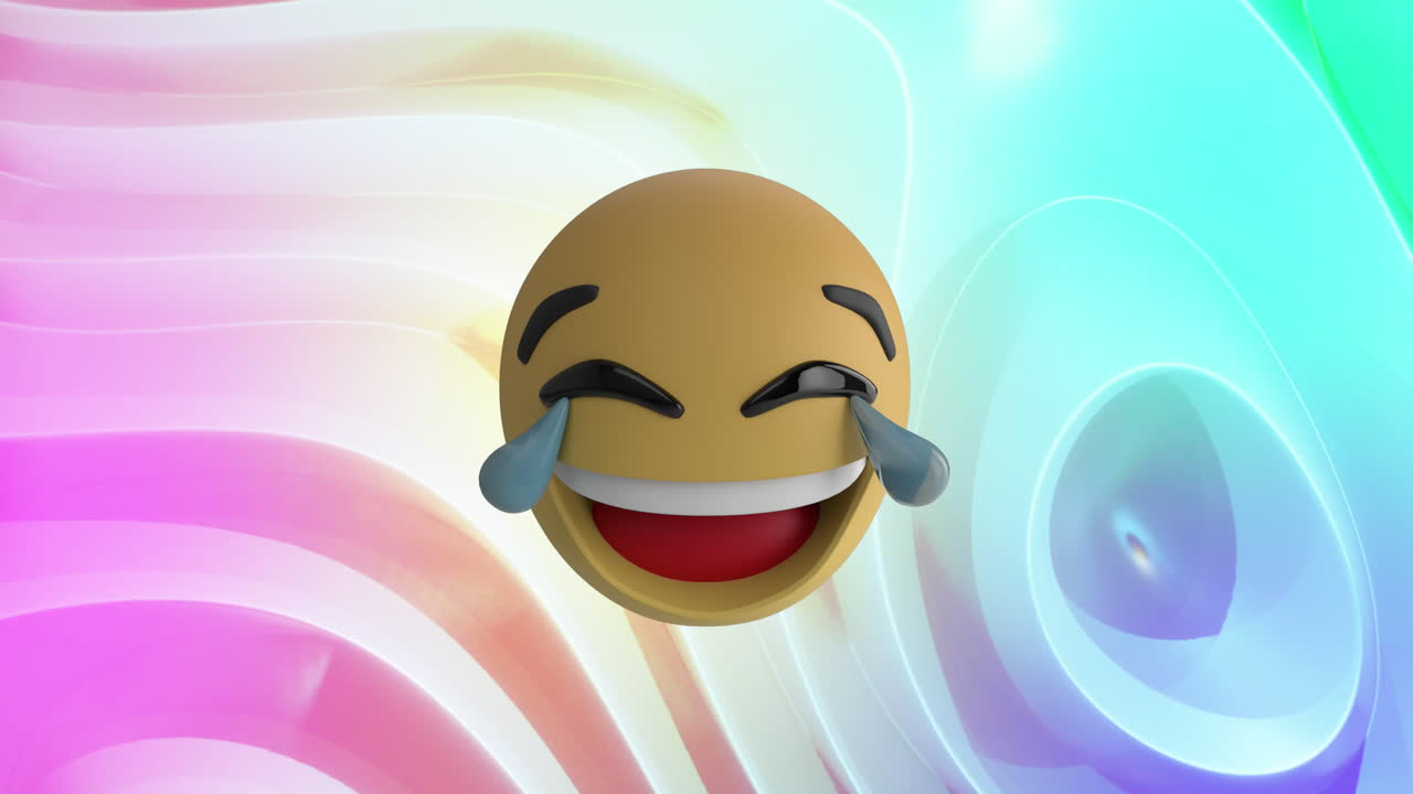 animación de iconos emoji sobre formas azules y verdes en movimiento