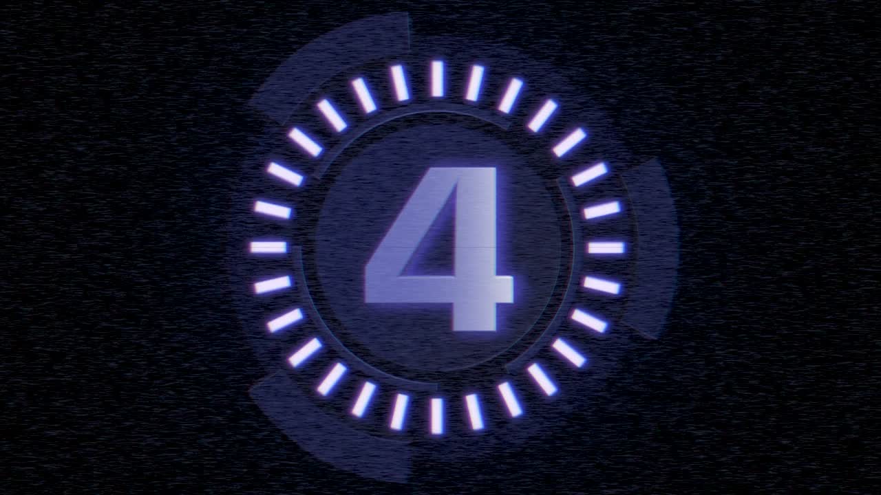 Digital blue film countdown with glitch effect in futuristic style