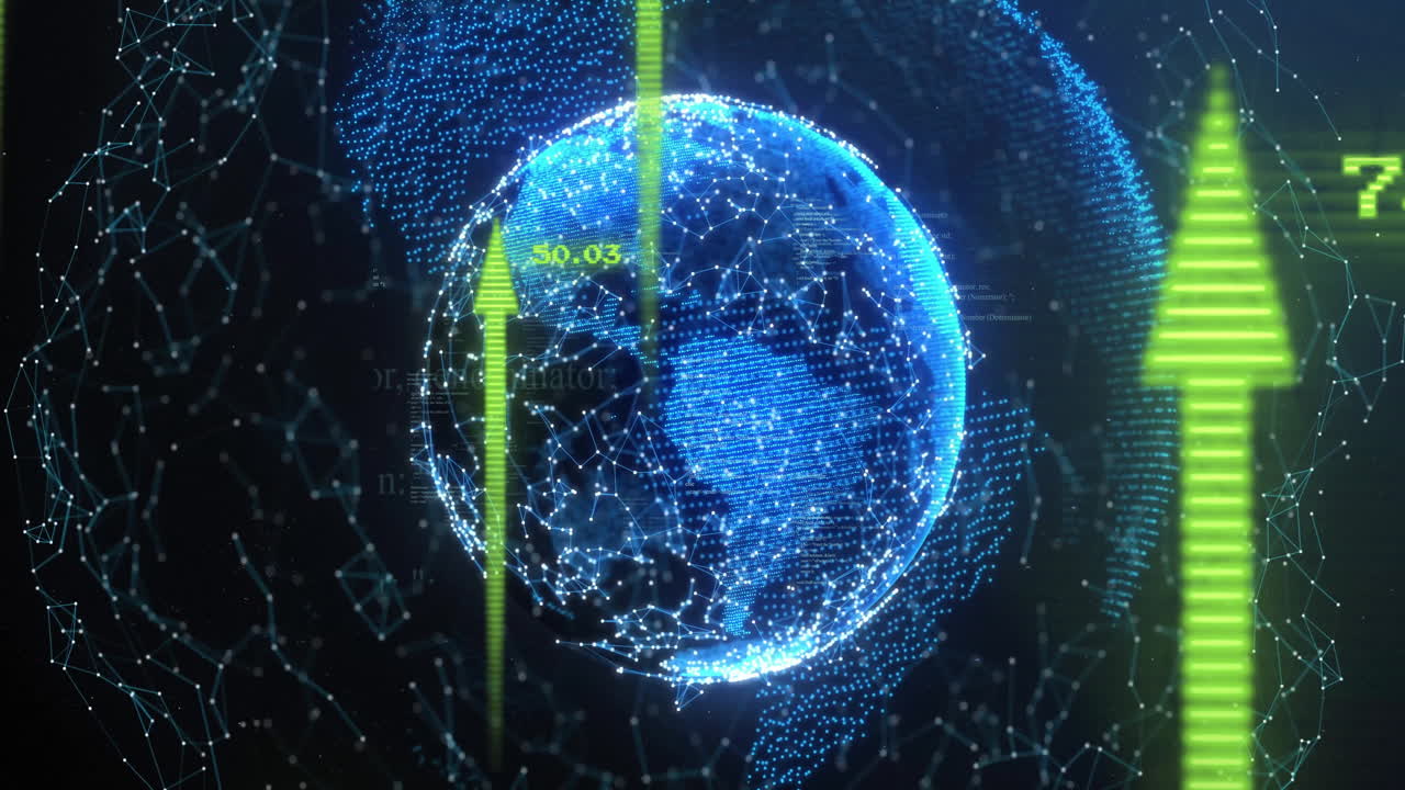Animation of arrows and data processing over globe