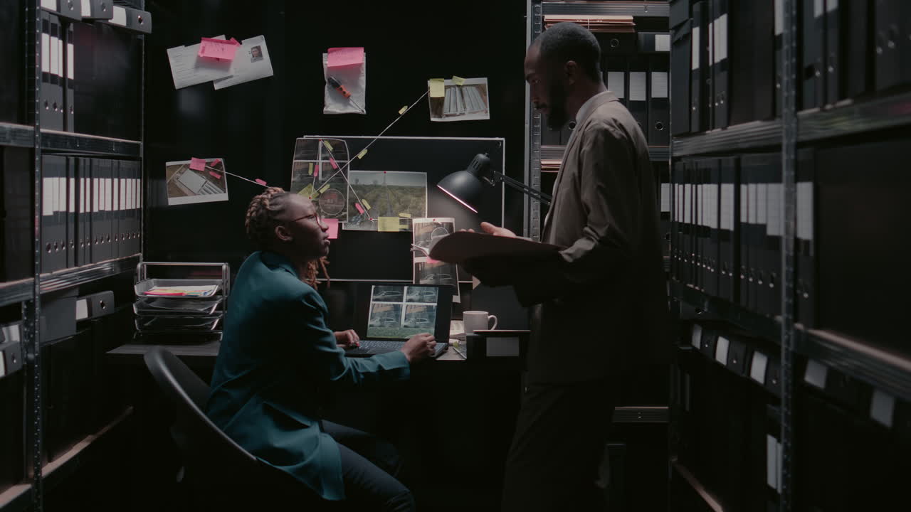 Detectives working on a case in their office