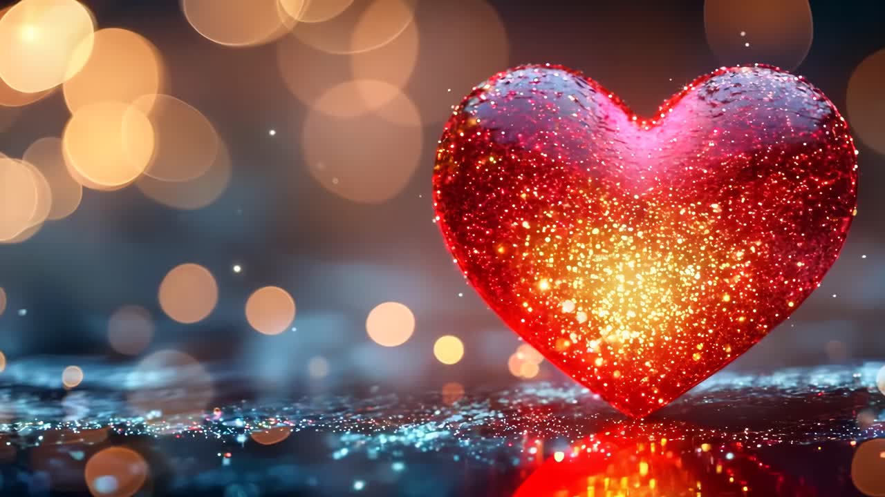 A heart with a red glow is surrounded by a blurry background. The heart is the main focus of the image, and the blurry background adds a sense of mystery and depth to the scene
