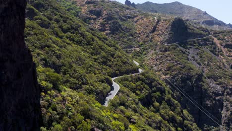 long mountain road seen from masca on beautiful volcanic island, aerial