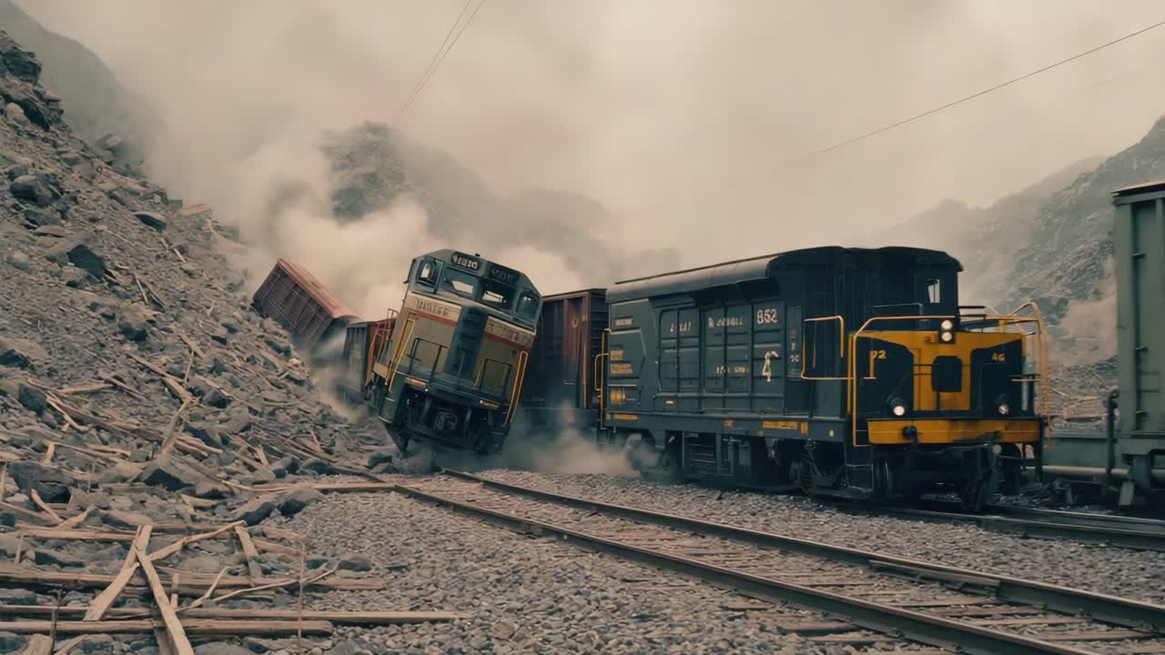 Togafsporing og vragrester på jernbanen
