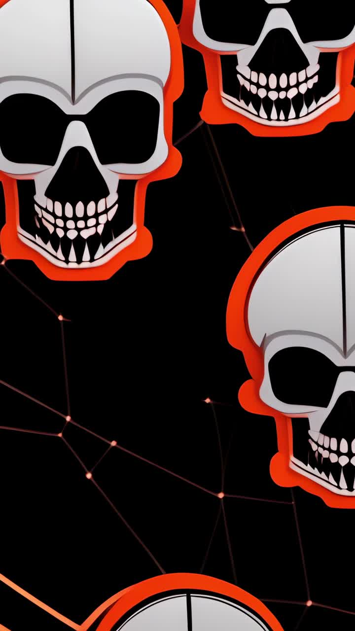Vertical video: At sequence start skull icons sliding down digital grid while orange nodes pulsing
