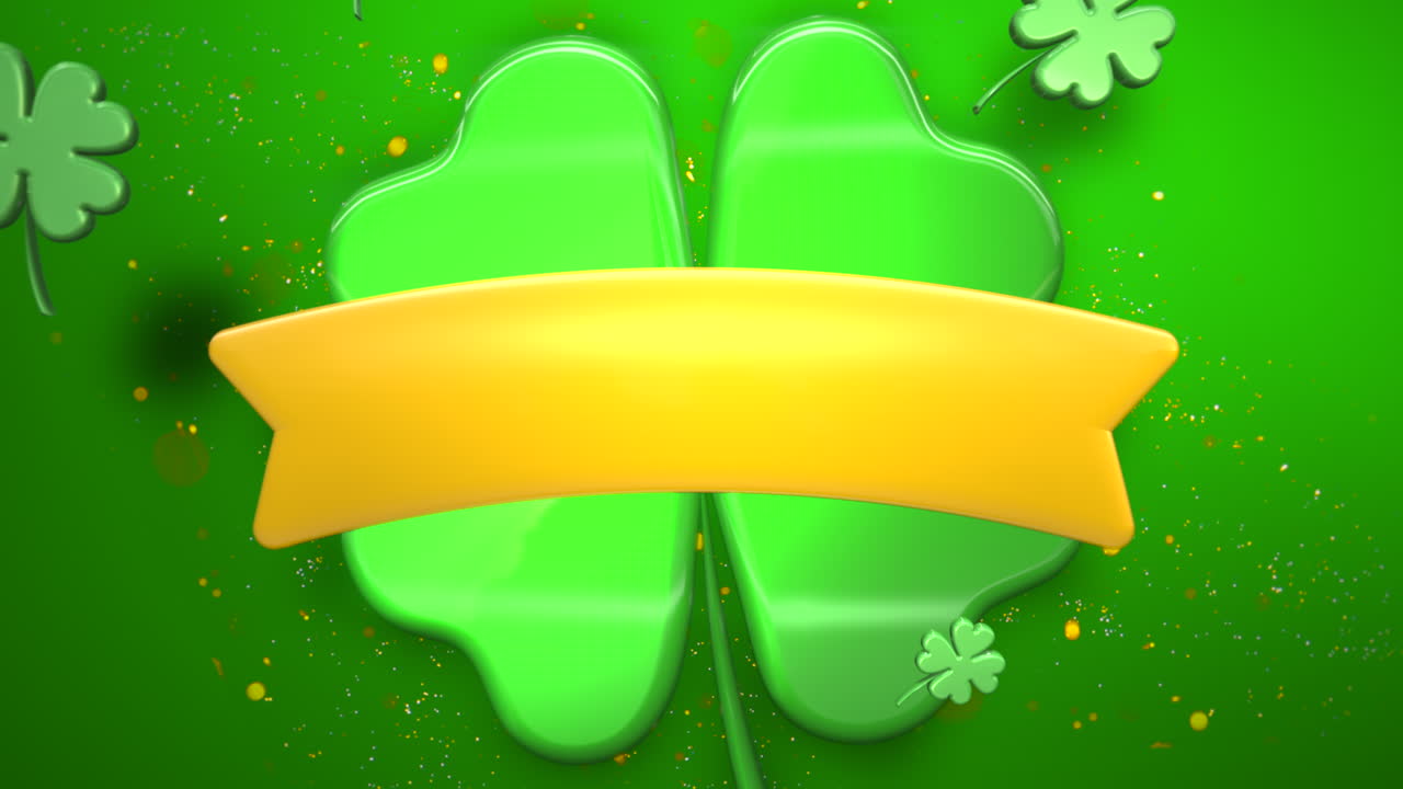 grandes tréboles y cinta dorada en degradado verde