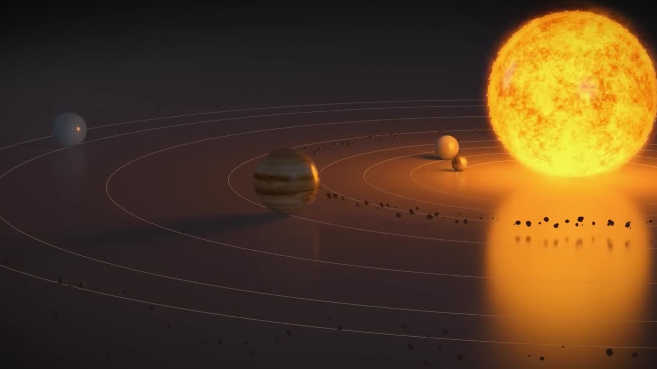 Solar system planets orbiting the sun.