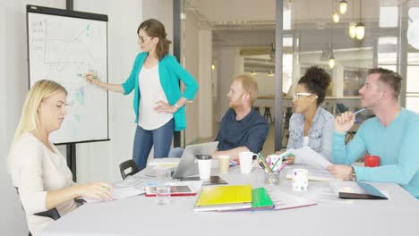 people listening to coworker in office