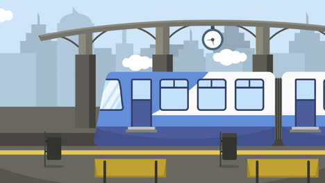 Eine-Animation-Einer-Zugszene-Am-Bahnhof-Im-Flat-Design