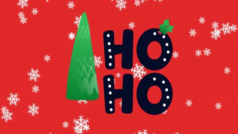 Animation-of-falling-snow-over-christmas-tree-and-hoho-text