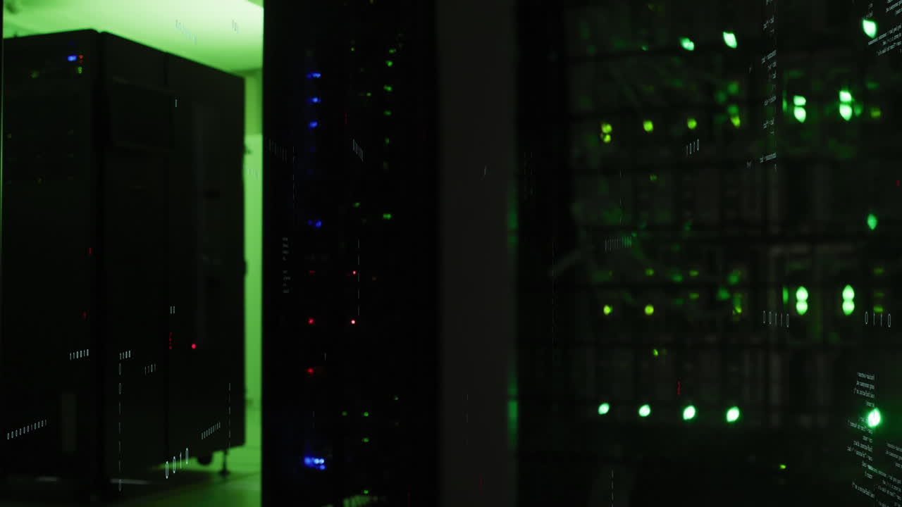 animación del procesamiento de datos en la sala de servidores