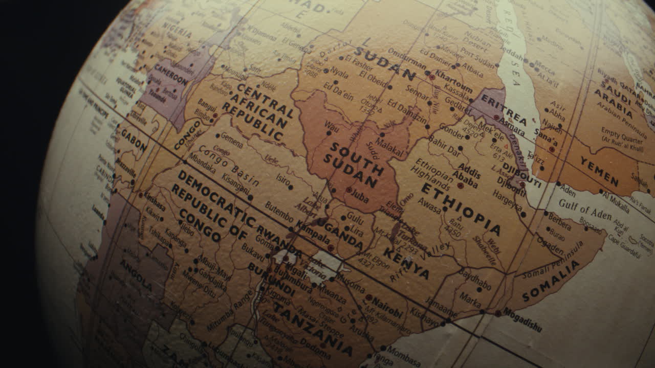 Close-up of an Antique World Globe Focusing on Africa