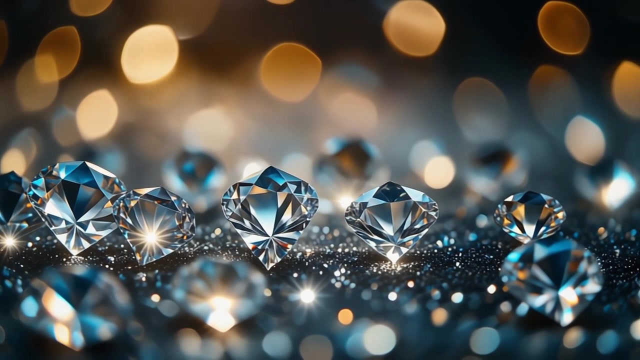 Sparkling Diamonds Arranged on a Glittering Surface with Bokeh Background