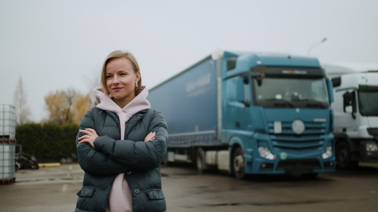 conductor de camión en el estacionamiento