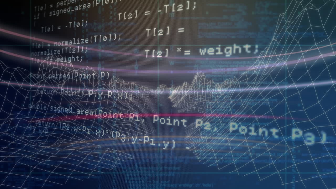 검은 바탕의 산 위에서 데이터 처리의 애니메이션