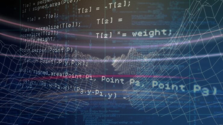 Animation of data processing over mountains on black background