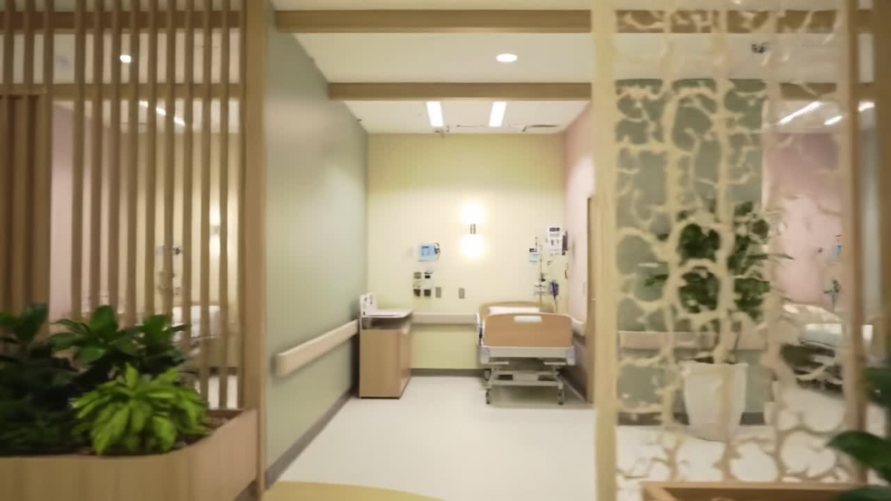 A Modern Hospital Room Featuring Natural Elements and Contemporary Design, Highlighting a Serene Healing Environment for Patients and Visitors Alike