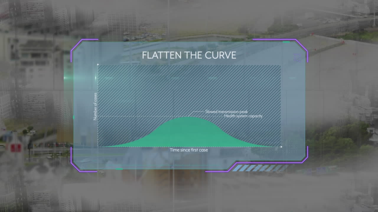 도시 풍경 위의 데이터 처리 애니메이션