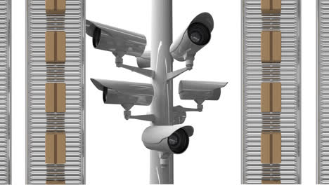 cámaras de cctv y cajas en cintas transportadoras