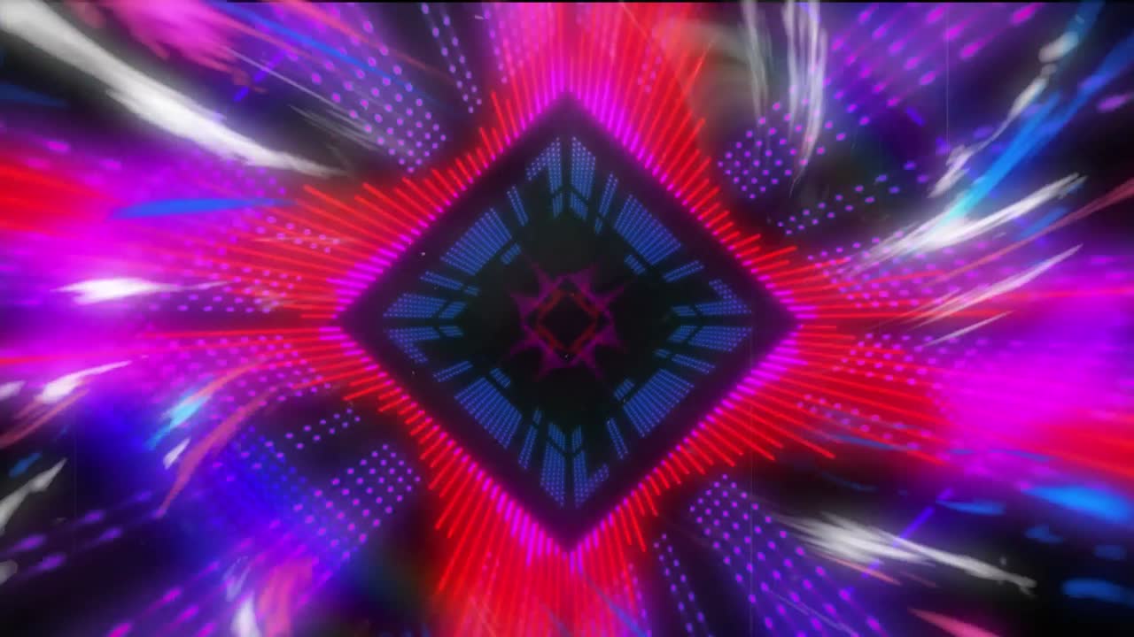 animazione di tunnel al neon e forme su sfondo nero