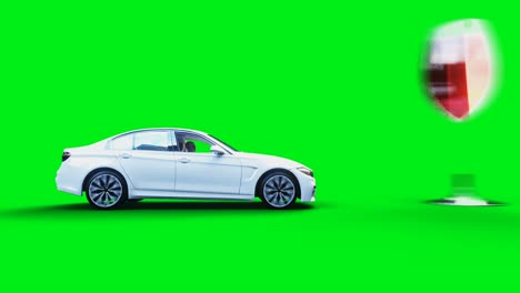 el coche blanco genérico 3d se estrella contra una botella de alcohol. concepto de conductor sobrio. animación en pantalla verde 4k.