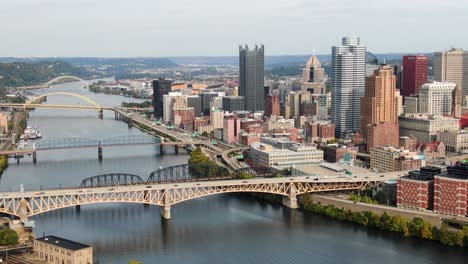 aerial of pittsburgh, pa, usa skyline as seen from above station square, south shore