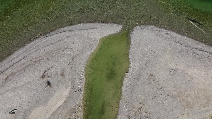 Aerial of a small river delta