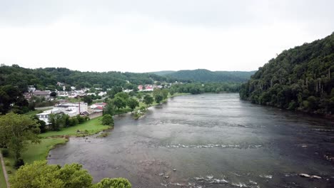 Fries-Virginia-aerial-approaching-the-mill-town-high-above-the-New-River