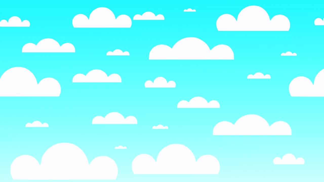 재미있는 종이 구름과 함께 밝은 파란 여름 하늘의 4k 3d 애니메이션.
