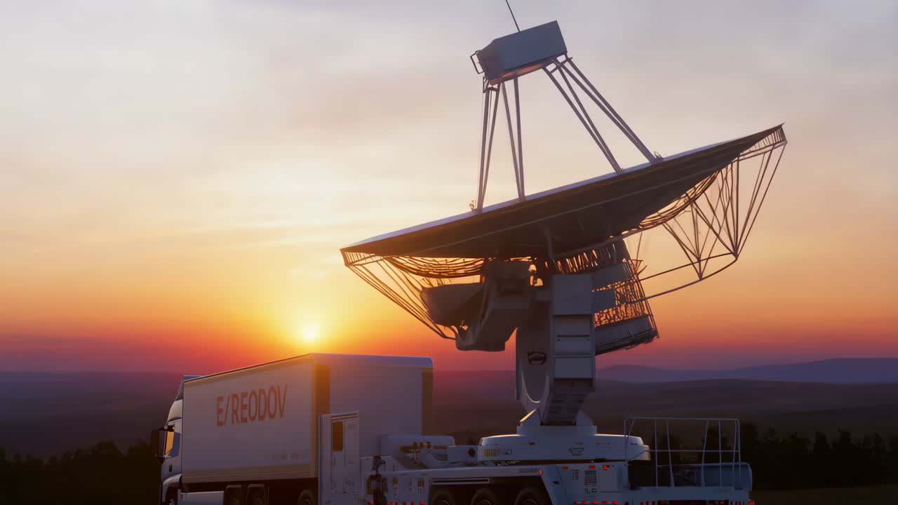 Mobile Satellite Dish on a Truck at Sunset