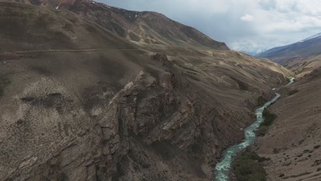 drone above wakhan valley corridor, pamir mountains , province of afghanistan and gorno-badakhshan region of tajikistan