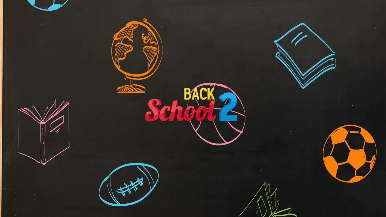 학교 개념 아이콘의 애니메이션은 검은색 카드보드 배경에 대한 원활한 패턴으로