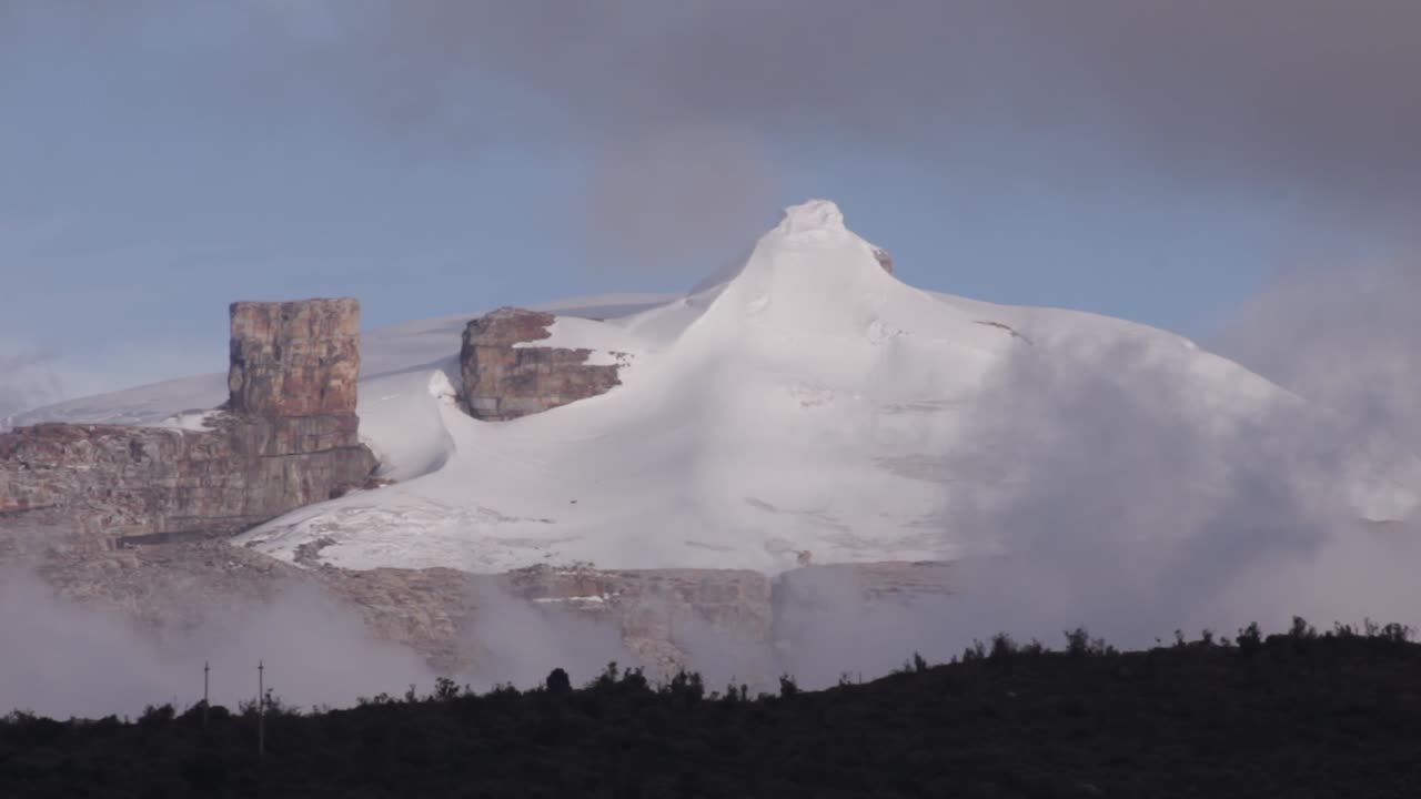 Snowy Mountain Peak with Rock Formations