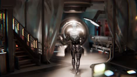 androide alienígena en una instalación médica futurista