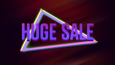 Animation-of-huge-sale-text-over-neon-triangle-on-dark-background